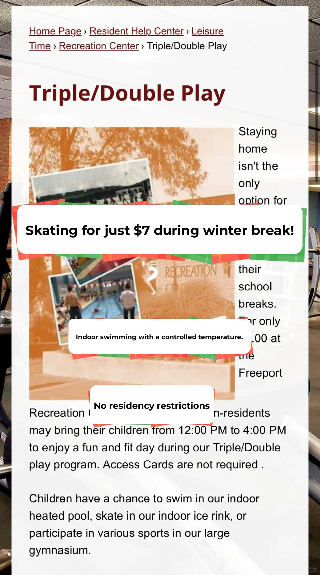 Winter Break Special: $7 Ice Skating + Heated Indoor Swimming | Open to All Residents