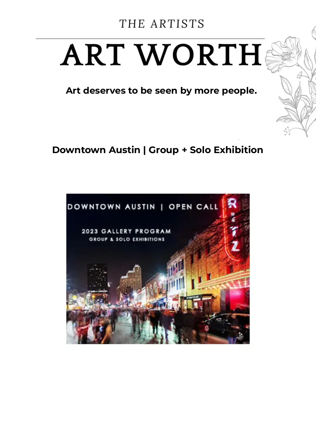 Call for Submissions｜Downtown Austin｜Group + Solo Exhibition