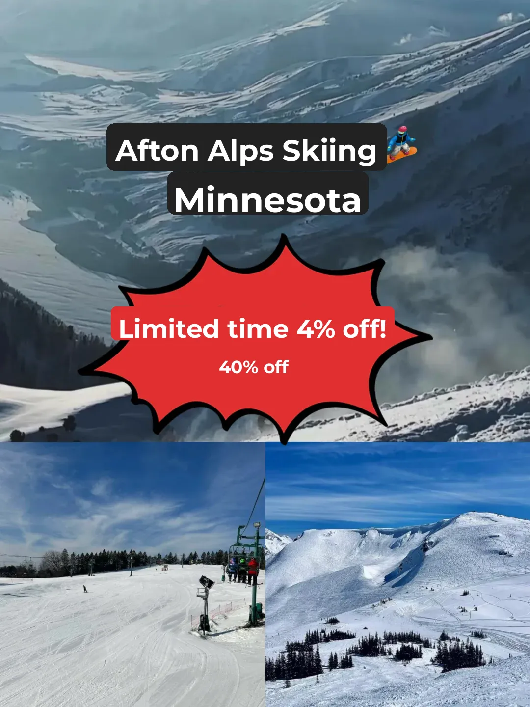 "Go for it! Enjoy 60% off 🎫 and ski to your heart's content at Afton Alps!"