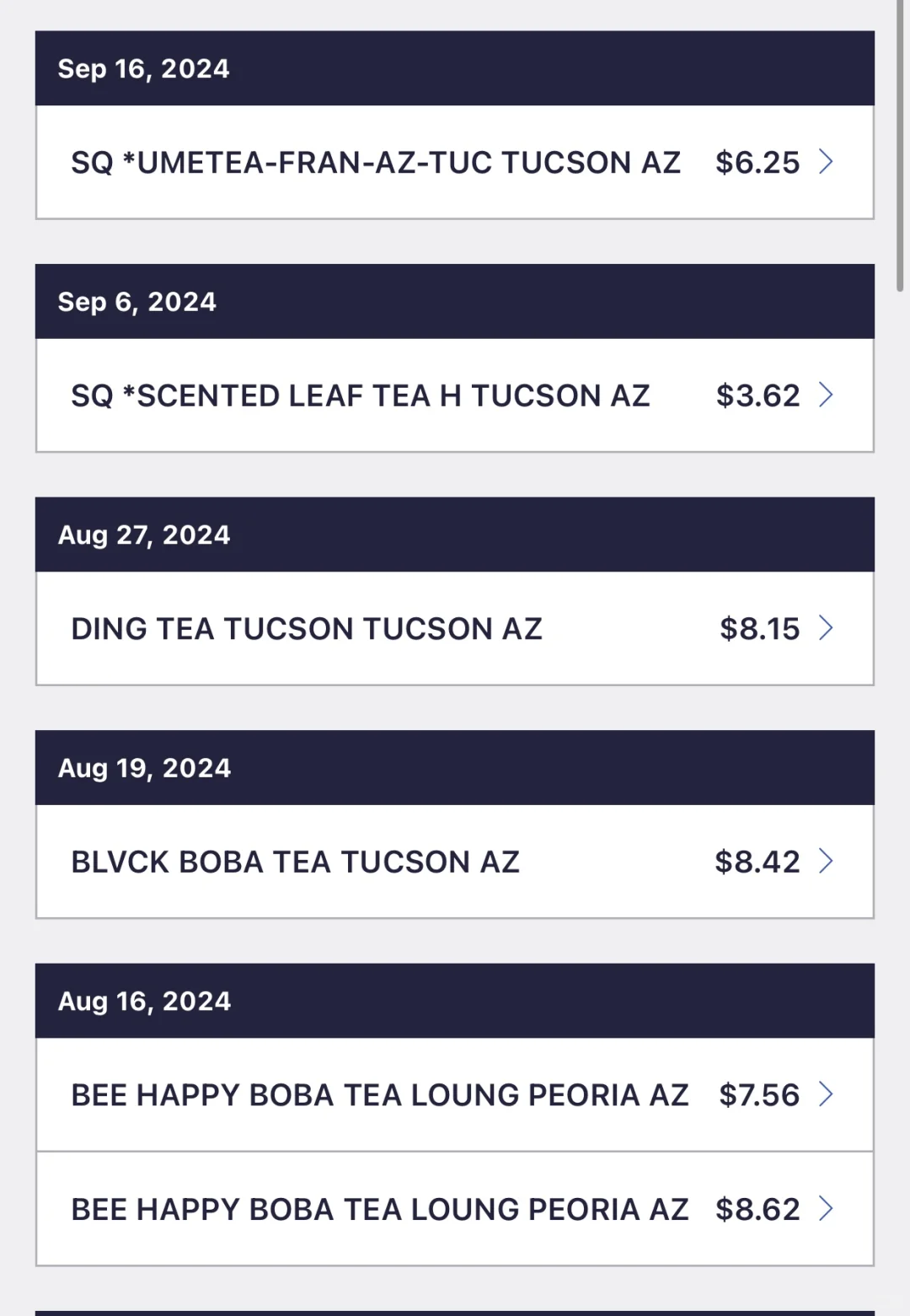 AZ Tucson Bubble Tea Shop Spending Review