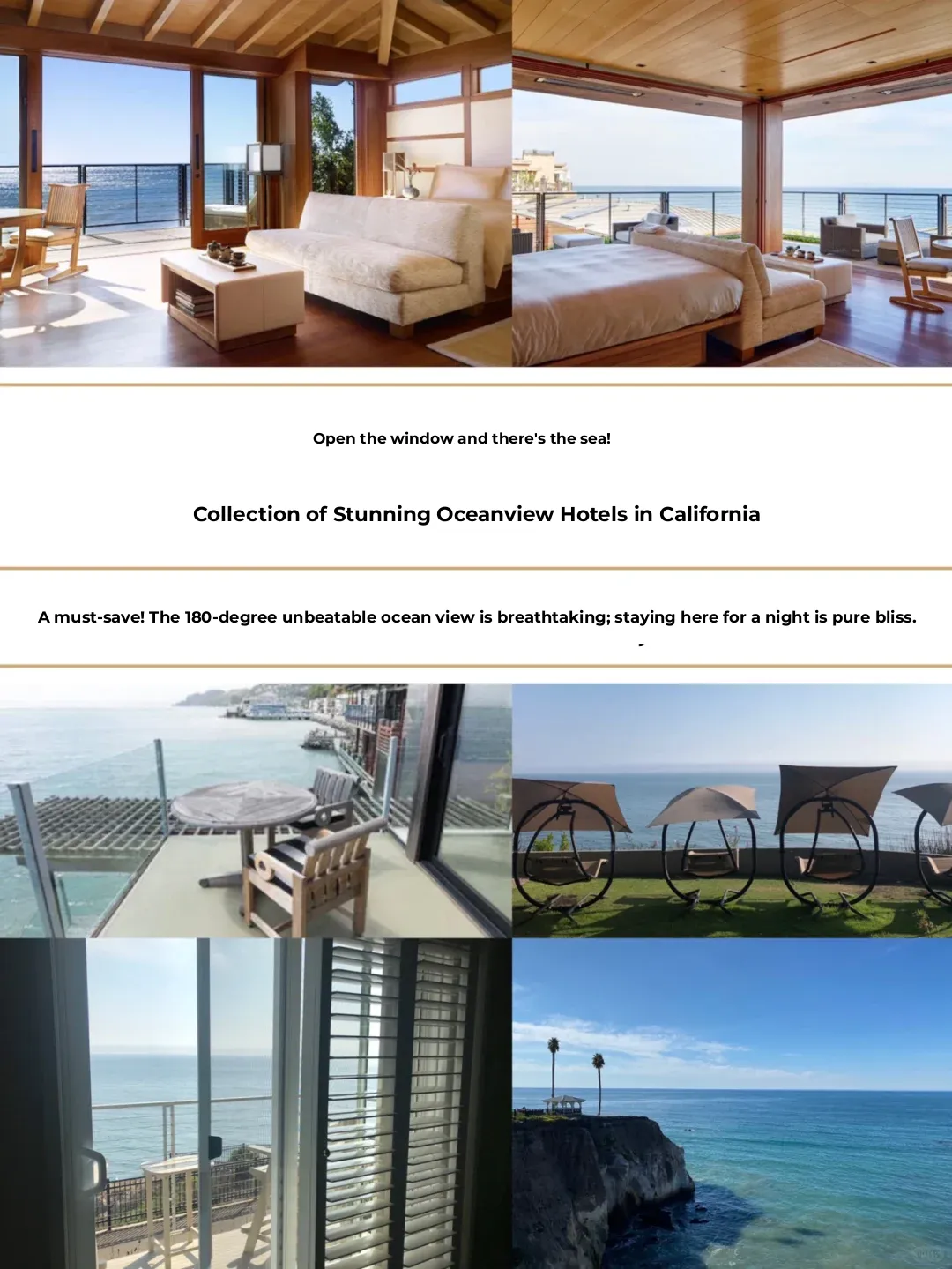 "Ocean Views at Your Fingertips! A Collection of California's Hidden Gem, All-Seaside Hotels"